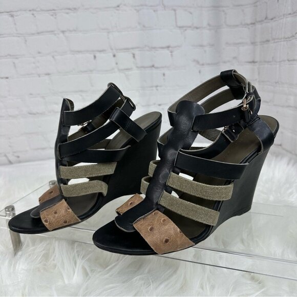 Balenciaga Women’s Black Strap Buckle Canvas Animal Designer Wedge Heels EU 39.5 - Picture 4 of 17